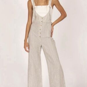Revolve Amuse Society Fina Striped Linen Blend Overall Jumpsuit Women's Sz Small